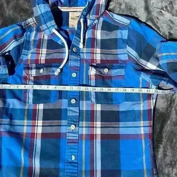 Hollister mens large button up jacket with hood with 2 pockets and drawstring - Picture 3 of 9
